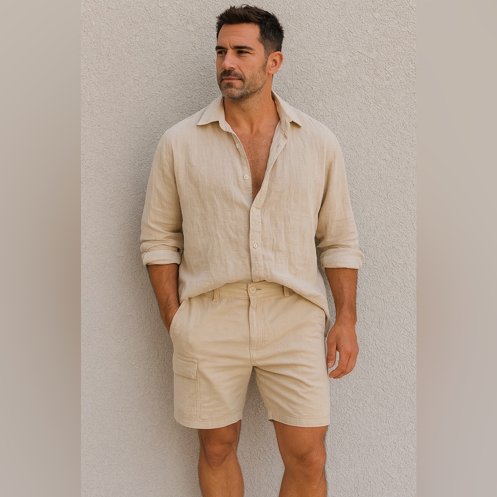 H&M LINEN Set  | Lightweight | Large Shirt & Shorts size 33